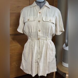 Vintage Esprit Beige Striped Button-Front Jumpsuit